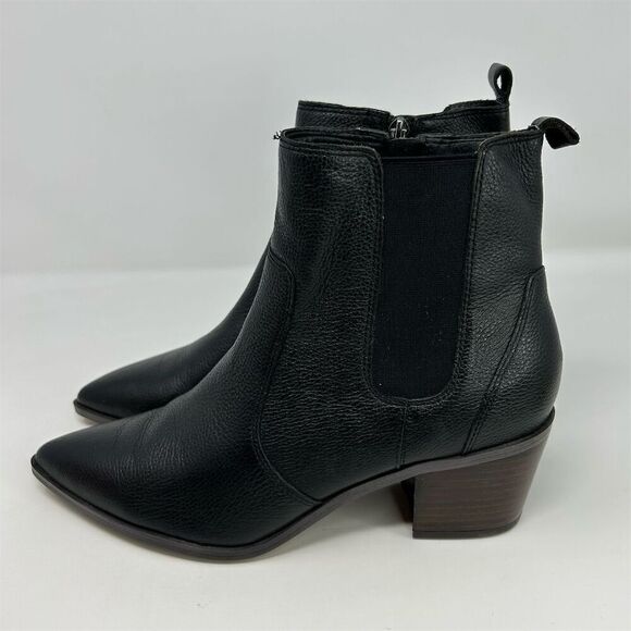Franco Sarto Women's Black Leather Chelsea Boots Size 10M Pointed Toe Western - Picture 7 of 13